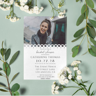 Modern Elegant White Lace Photo Bridal Shower Invitation