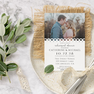 Modern Elegant White Lace Photo Rehearsal Dinner Invitation