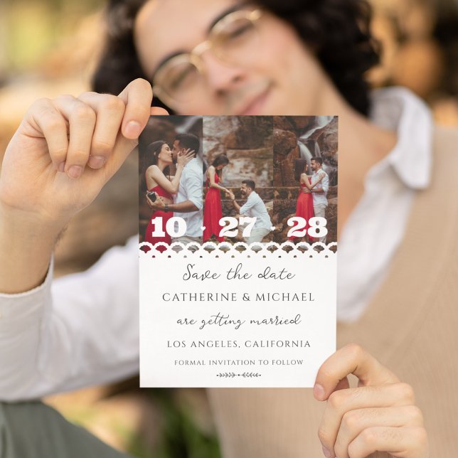 Modern Elegant White Lace Photo Save The Date (Creator Uploaded)