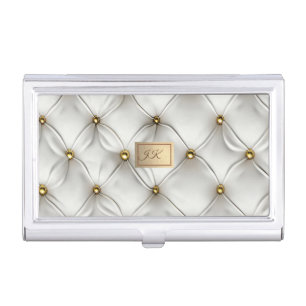Modern Elegant White Leather Tufted Gold Business Card Case
