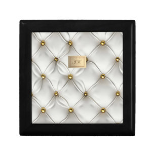 Modern Elegant White Leather Tufted Gold Gift Box