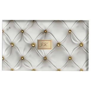 Modern Elegant White Leather Tufted Gold Place Card Holder