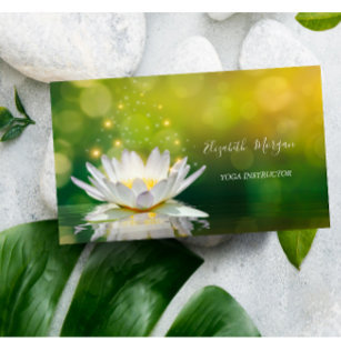Modern Elegant White Lotus Gold  Yoga Instructor Business Card