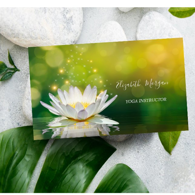 Modern Elegant White Lotus Gold  Yoga Instructor Business Card (Creator Uploaded)
