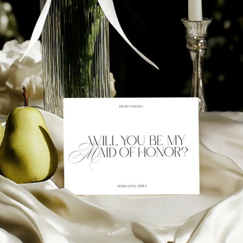 Modern Elegant White Maid of Honor Proposal Card