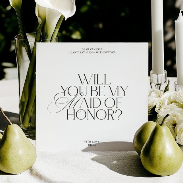 Modern Elegant White Maid of Honor Proposal Card (Modern Elegant White Maid of Honor Proposal Card)
