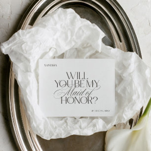 Modern Elegant White Maid of Honor Proposal Card