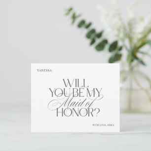 Modern Elegant White Maid of Honor Proposal Card
