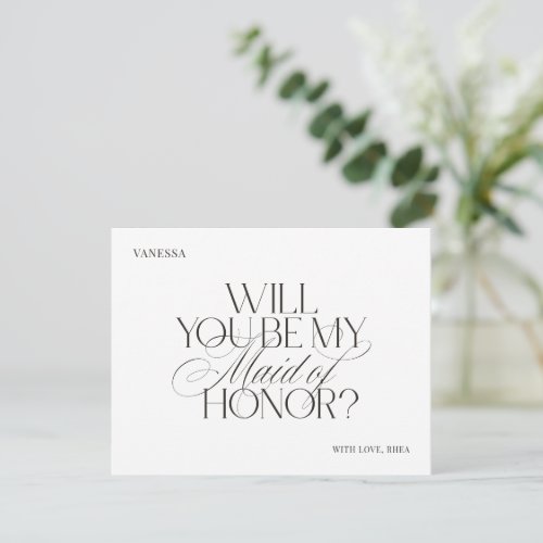 Modern Elegant White Maid of Honor Proposal Card