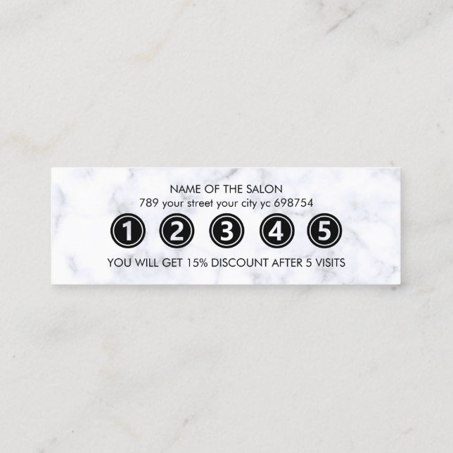 Modern Elegant White Marble Beauty Salon Loyalty Card (Back)