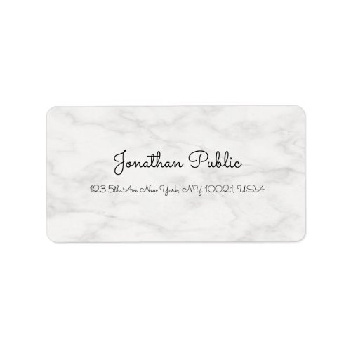 Modern Elegant White Marble Freehand Script Name Label