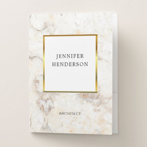 Modern elegant white marble gold professional pocket folder