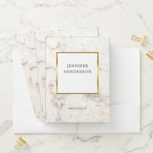 Modern elegant white marble gold professional pocket folder