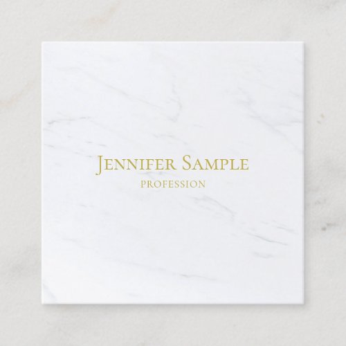 Modern Elegant White Marble Gold Text Luxury Plain Square Business Card