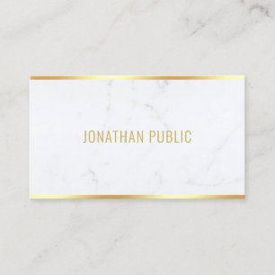 Modern Elegant White Marble Gold Text Professional Business Card