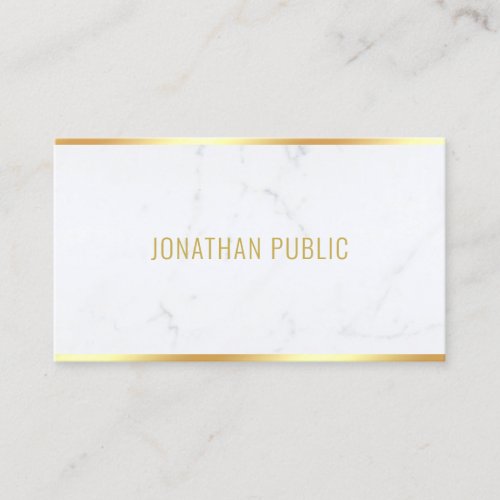 Modern Elegant White Marble Gold Text Professional Business Card