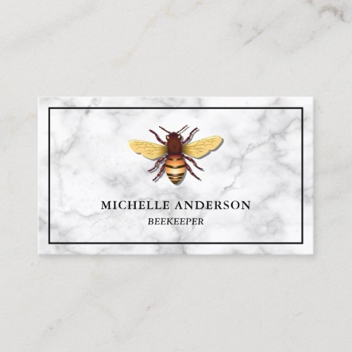 Modern Elegant White Marble Honey Bee Beekeeper Business Card