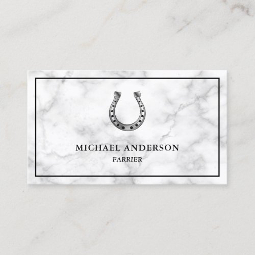 Modern Elegant White Marble Horseshoe Farrier Business Card