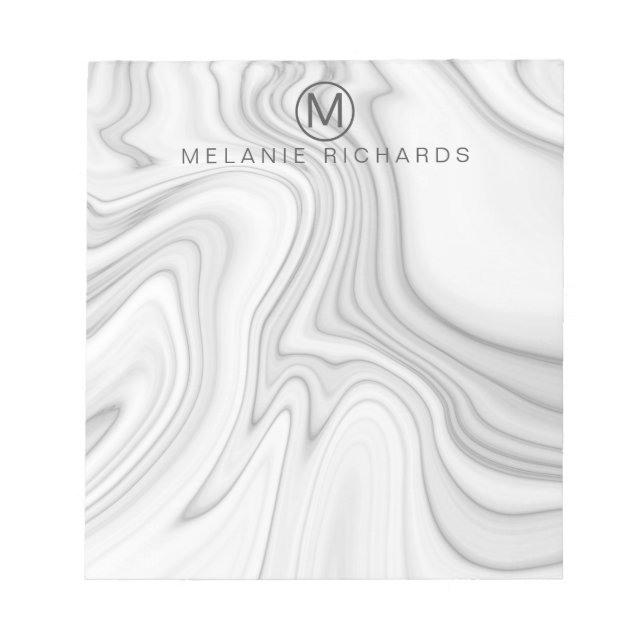 Modern Elegant White Marble Name Notepad (Front)