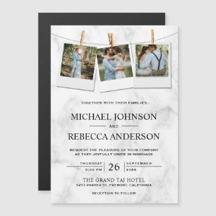 Modern Elegant White Marble Photo Collage Wedding Magnetic Invitation