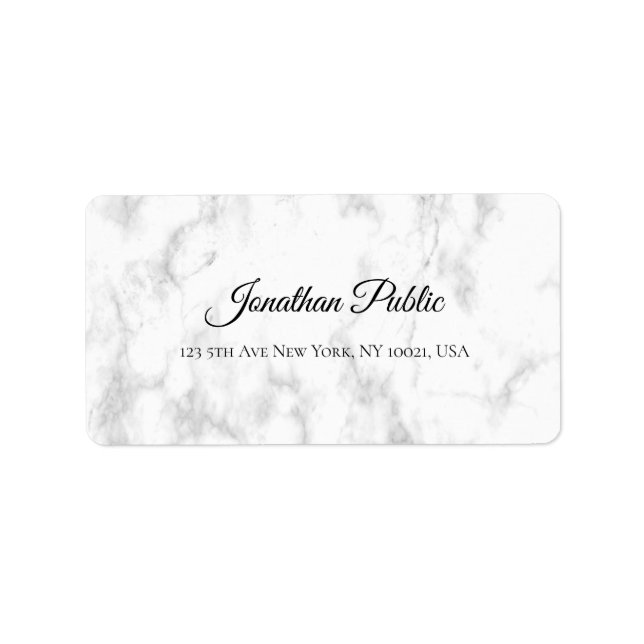 Modern Elegant White Marble Script Luxurious Top Label (Front)