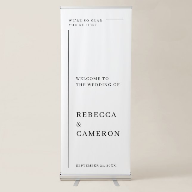 Modern Elegant White Minimalist Welcome Wedding Retractable Banner (Front)