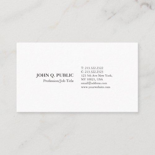 Modern Elegant White Minimalistic Plain Business Card