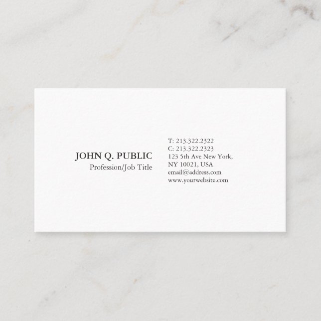 Modern Elegant White Minimalistic Plain Business Card (Front)