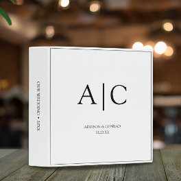 Modern Elegant White Monogram Wedding 3 Ring Binder
