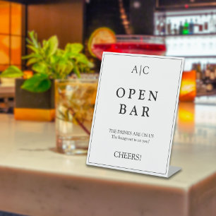Modern Elegant White Monogram Wedding Bar Pedestal Sign