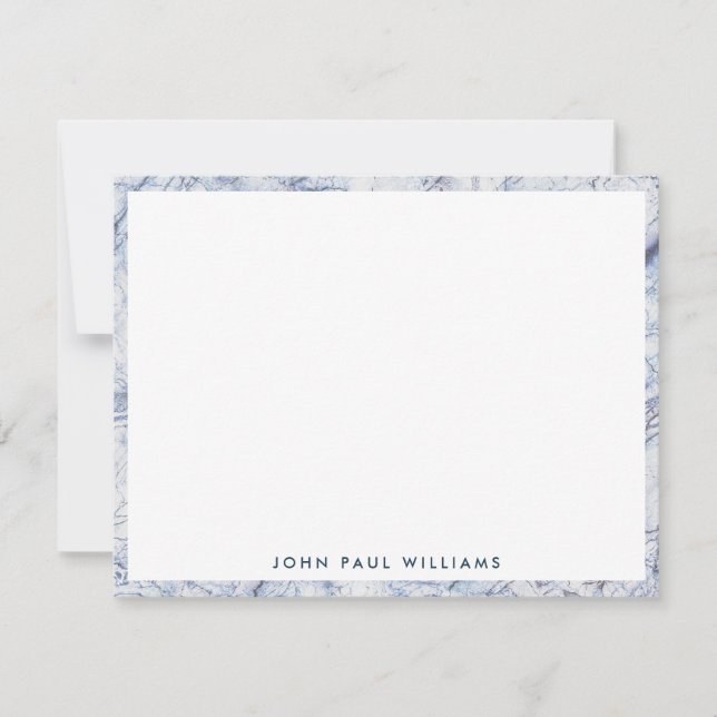 Modern Elegant White Nave Blue Marble Professional Note Card (Front)
