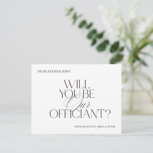 Modern Elegant White Officiant Proposal Card