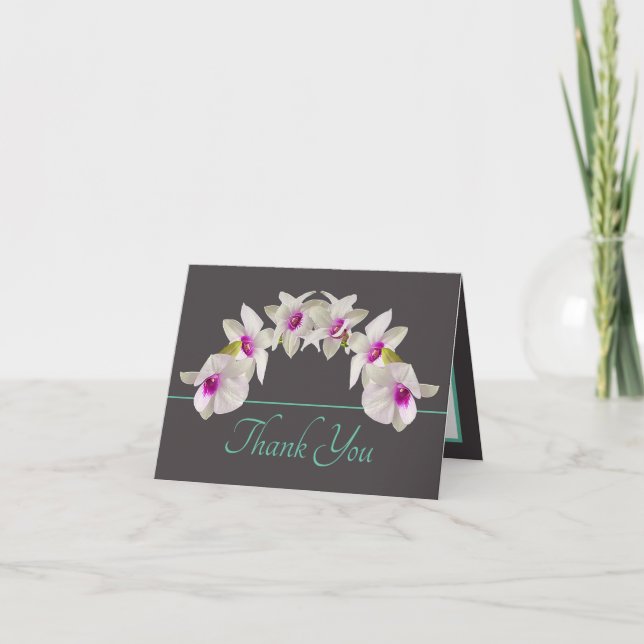 Modern Elegant White Orchid Arc Floral Thank You Card (Front)