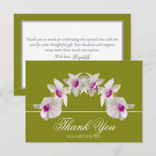 Modern Elegant White Orchid Arc Floral Thank You Card