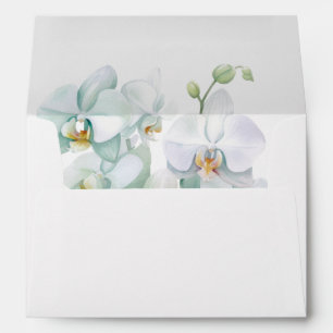 Modern Elegant White Orchid Lined Wedding Envelope