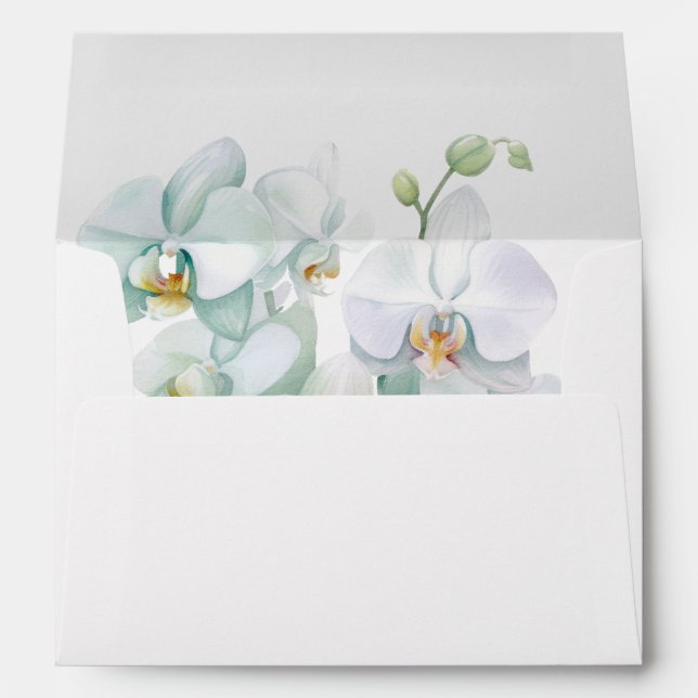 Modern Elegant White Orchid Lined Wedding Envelope (Back (Bottom))