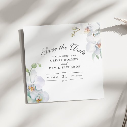 Modern Elegant White Orchid Save the Date Card