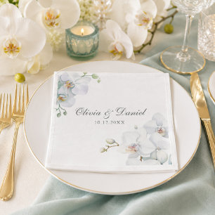 Modern Elegant White Orchid Wedding Napkins
