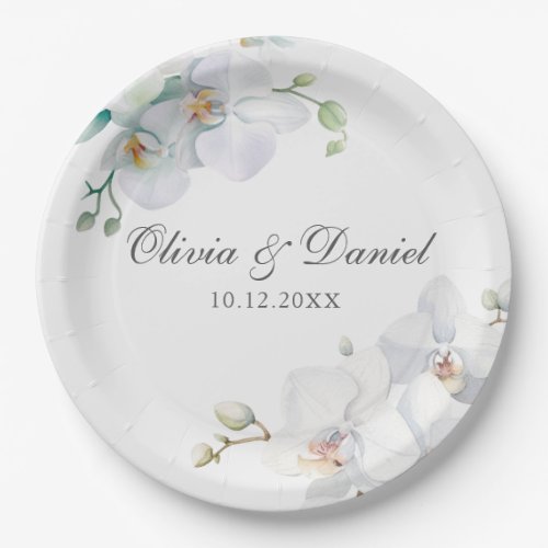 Modern Elegant White Orchid Wedding Paper Plates