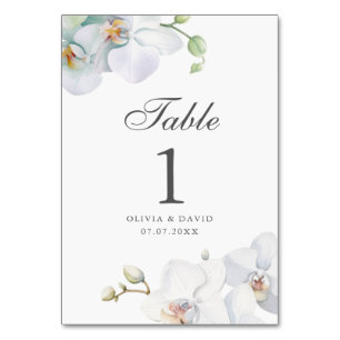 Modern Elegant White Orchid Wedding Table Number