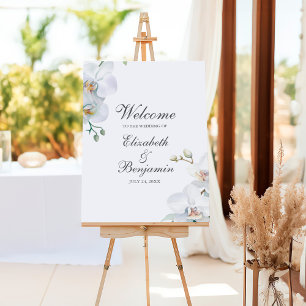 Modern Elegant White Orchid Wedding  Welcome Foam Board
