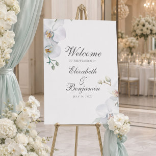 Modern Elegant White Orchid Wedding Welcome Sign
