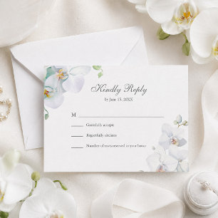 Modern Elegant White Orchids Wedding RSVP Card