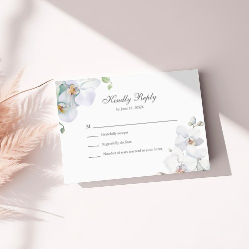 Modern Elegant White Orchids Wedding RSVP Card