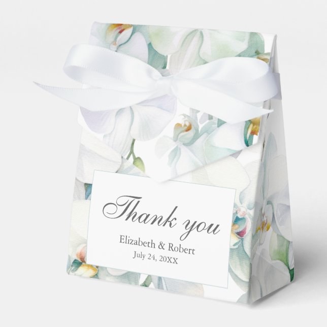 Modern Elegant White Orchids Wedding Thank You Favor Boxes (Front Side)