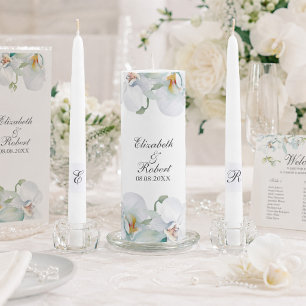 Modern Elegant White Orchids Wedding Unity Candle Set