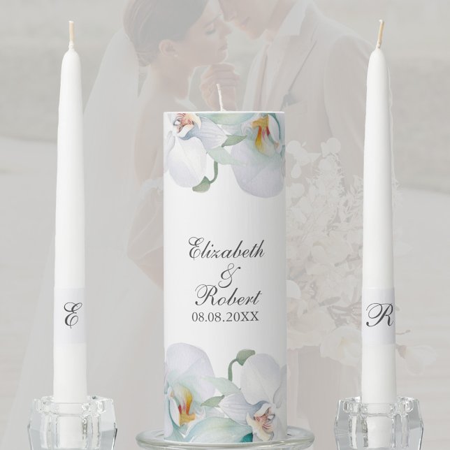 Modern Elegant White Orchids Wedding Unity Candle Set (Modern Elegant White Orchids Wedding Unity Candle Set)
