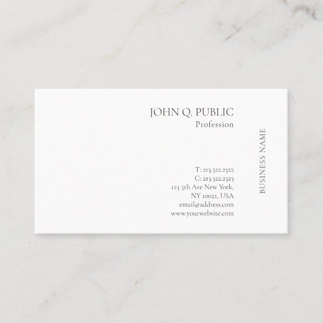 Modern Elegant White Professional Simple Design Business Card (Front)