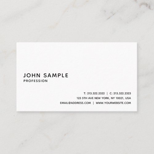 Modern Elegant White Professional Sleek Plain Business Card