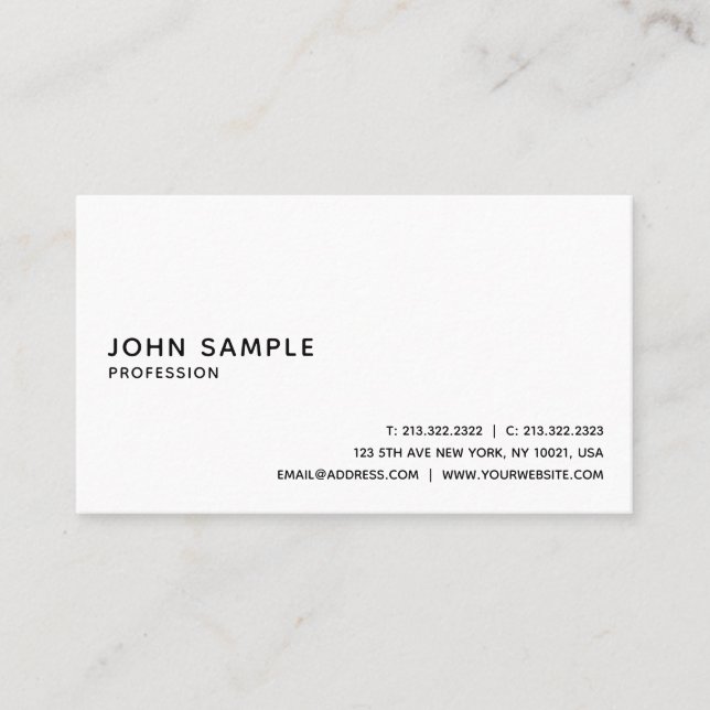 Modern Elegant White Professional Sleek Plain Business Card (Front)